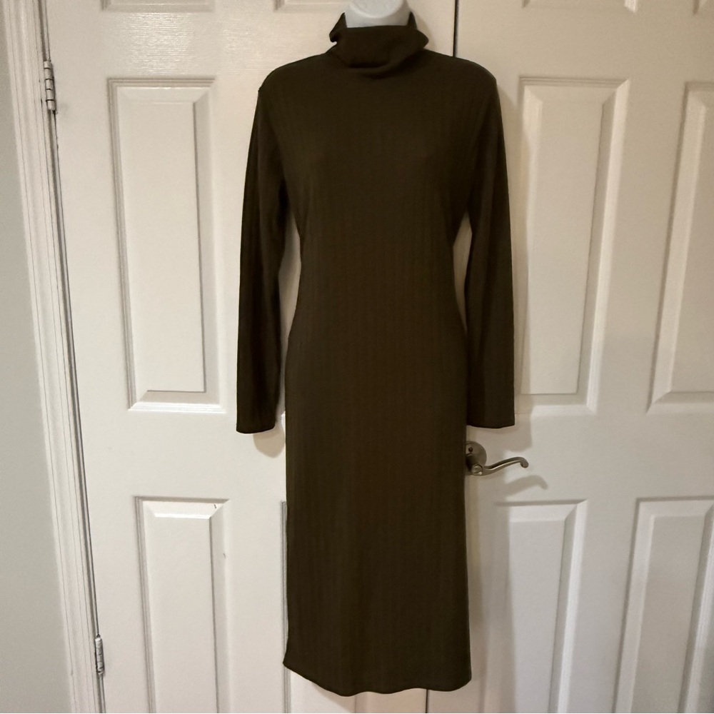 NWT H&M Olive Brown Long Sleeve Rib Dress